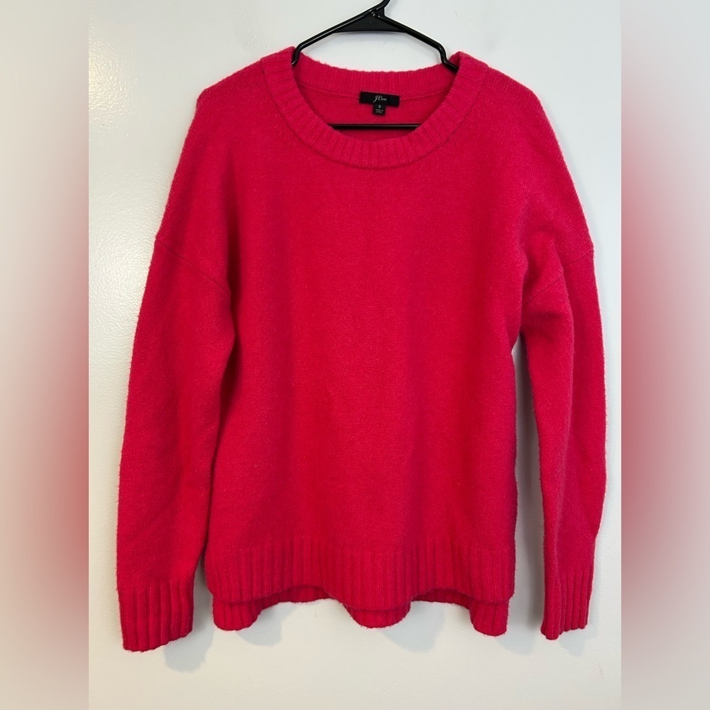 J. Crew Bright Pink Wool Alpaca Blend Pullover Crewneck Cozy Sweater Size Small